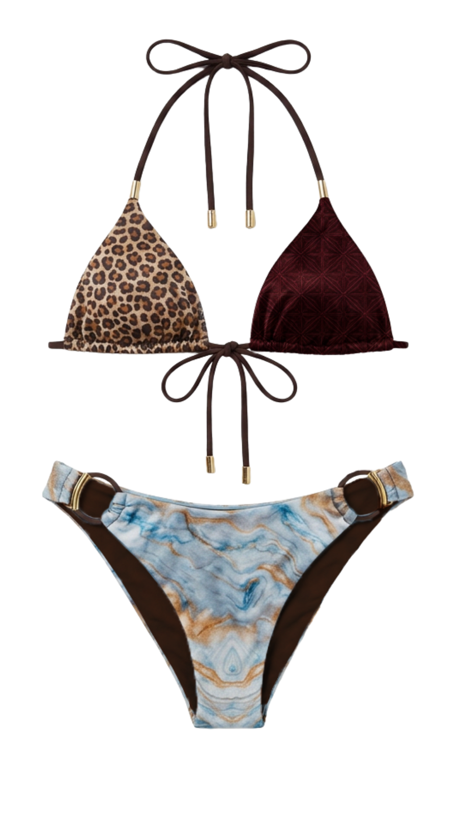Gilda Bikini Set · Royal Clash · Vista frontale · Animalier leopardato e damasco bordeaux